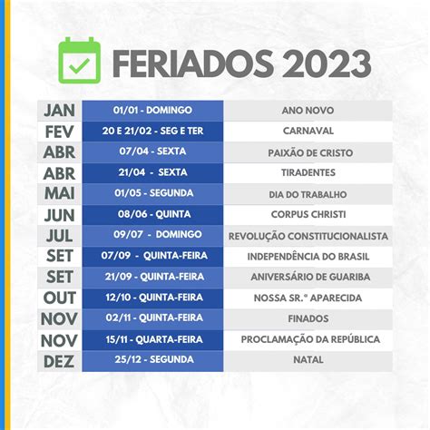 Feriados 2023 Prefeitura De Guariba