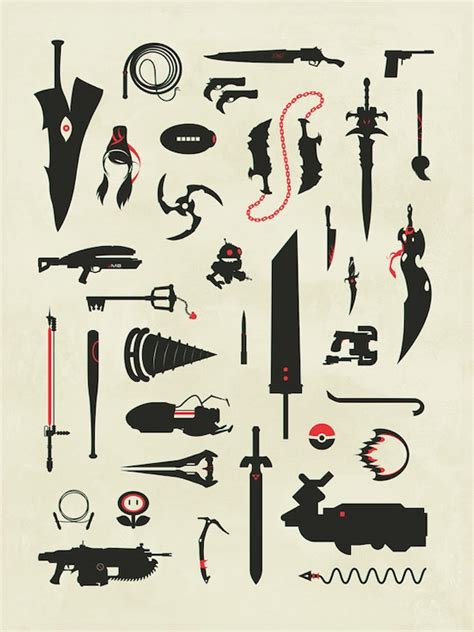 Video Game Weapons Gaming Swords Guns Collage Print Poster