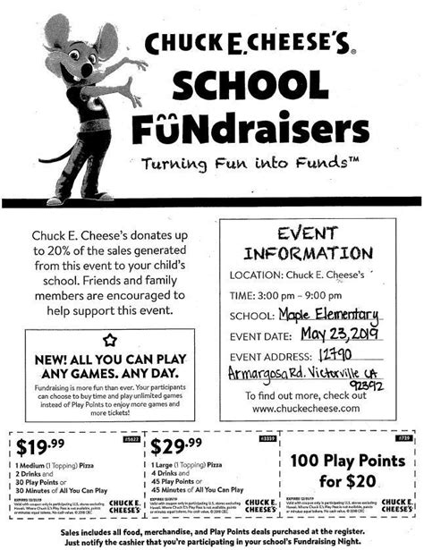 Chuck E Cheeses Fundraiser Maple School Of Innovation