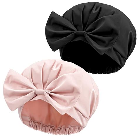 Reusable Waterproof Shower Turban Pink Black Bowknot Extra Large