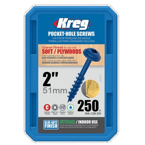 Kreg Pocket Hole Screw 8 X 2 Coarse Blue Kote 250 Piece