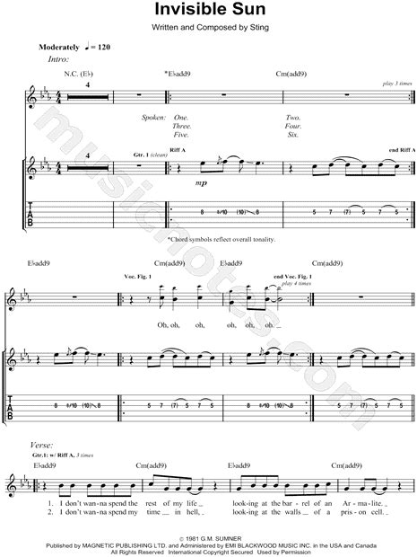 The Police Invisible Sun Guitar Tab In Eb Major Download And Print Sku Mn0082684