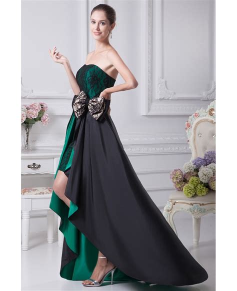 The color, style and ceremonial importance of the gown can depend on the religion and culture of the wedding participants. Black and Hunter Green Strapless Lace Bow Wedding Dress in Short Front Long Back #OP4241 $165.2 ...