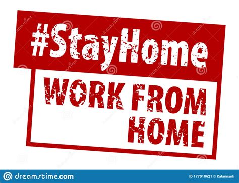 Stamp Work From Home In Red Hashtag Stay Home Rule Red Square Rubber