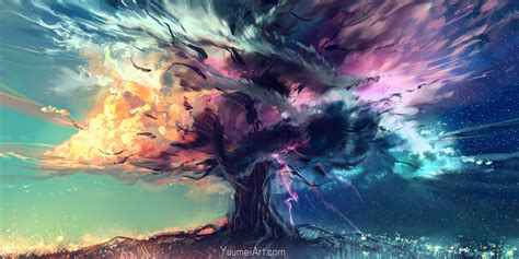 Fantasy Art Digital Painting Trees Clouds Artwork Yuumei Sky Hd