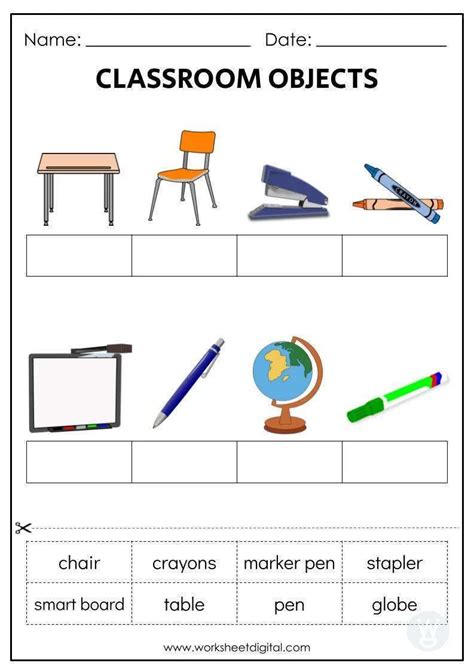 Classroom Objects Worksheet Cut And Paste