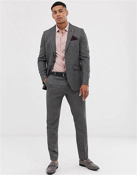 burton menswear slim suit in mini grey check asos