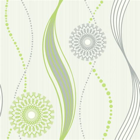 Elegant Green Silver And White Swirl Patterned Wallpaper F216085