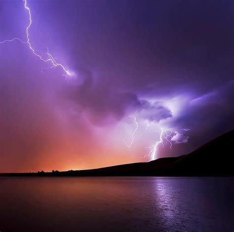 Lightning In Purple And Orange Sky Lightning Nature