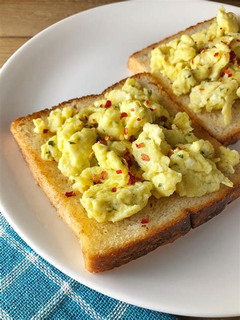 Fluffy Scrambled Egg On Toast Breakfast Recipe Tempting Treat