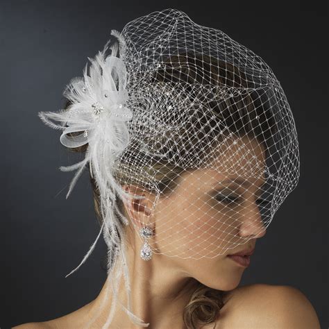 Jeweled Couture Feather Fascinator Veil Elegant Bridal Hair Accessories