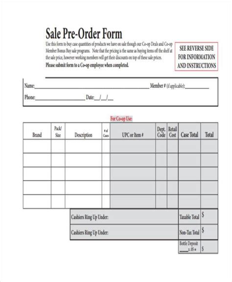 Pre Order Form Template