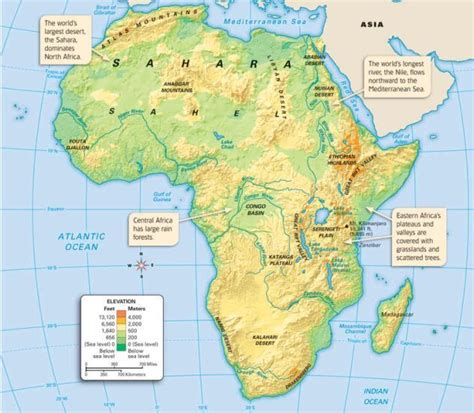 Because the tropics are in the center of the. Physical Map that shows the mountain ranges, rainforest, desert, rivers, and the sahel located ...