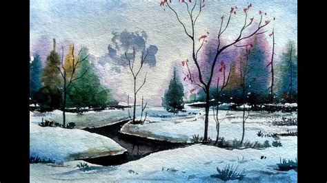 Snowy Winter Landscape With Watercolor Painting Tutorial For Beginners