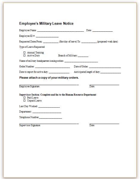 Employees Military Leave Notice