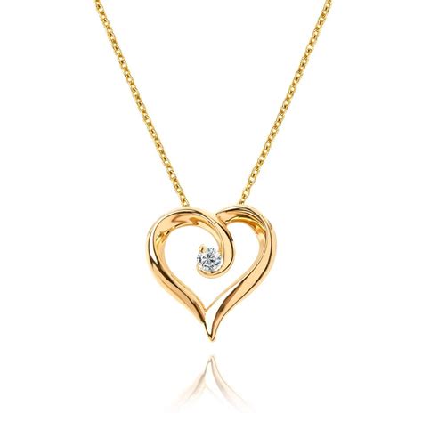 Yellow Gold Diamond Swirling Heart Pendant Pravins Jewellers