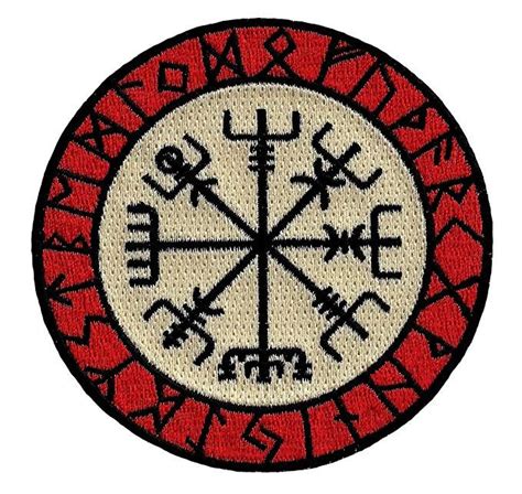 Viking Compass Embroidered Patch White Red Vegvísir Iron On Norwegian