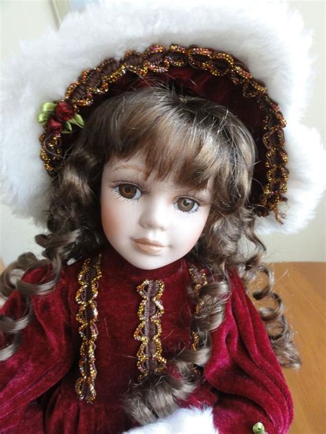 Porcelain Doll 16 With Stand Brown Hair Brown Eyes Winter Christmas