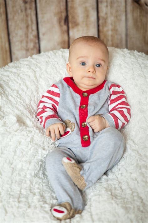 Cute 6 Months Baby Boy In A Monkey Costume Stock Image Image Of Blue