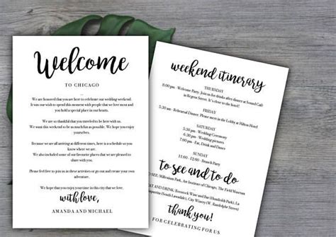 weekend itinerary template destination wedding