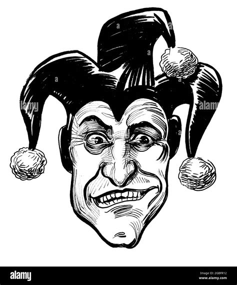 Mad Jester Ink Black And White Drawing Stock Photo Alamy