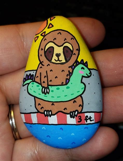 Sloth Pool Day Rock Painting Painted Rocks Painting Rock Art