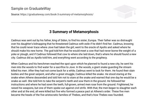 3 Summary Of Metamorphosis Essay Example Graduateway