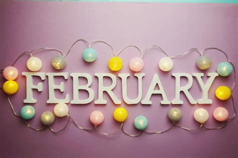 February Alphabet Letter With Cotton Ball Led Decoration On Purple