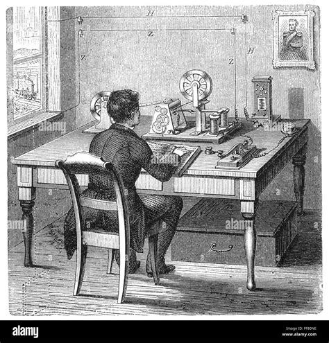 Morse Telegraph Operator Nline Engraving 19th Century Stock Photo