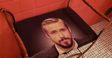 In The Womens Bathroom At A Local Restaurant There Is A Small Chair With Ryan Goslings Face