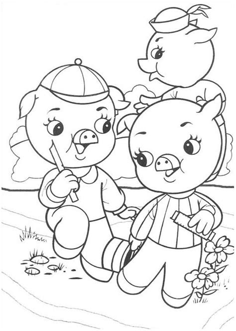 As your child gets involved, you may add small details about them too. Three Little Pigs Coloring Pages for childrens printable ...