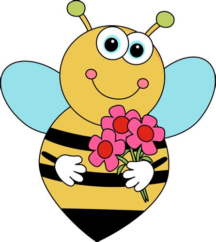 Cartoon Valentines Bee With Flowers Clip Art Cartoon