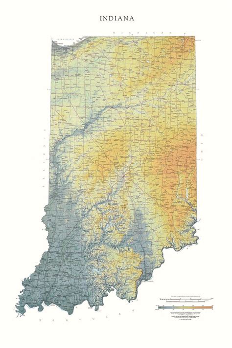 Indiana Topographical Wall Map By Raven Maps 44 X 29 Wall Maps