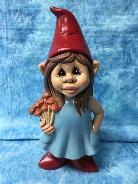 girl gnome with mushrooms handcrafted girl gnome garden art girl gnome handcrafted gnome etsy