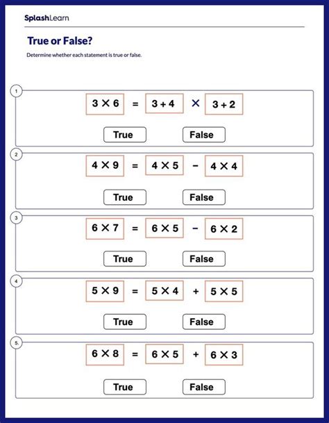 Identify If True Or False Math Worksheets Splashlearn