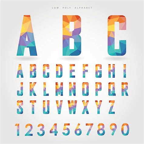 Low Poly Alphabet And Number On Polygon Concept Vector Art Illustration