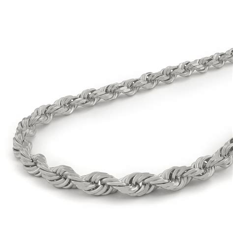 14k White Solid Gold 6mm Diamond Cut Rope Chain Link Necklace Lobster