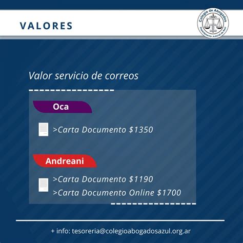 Caa Nota Valores Vigentes Para El Envío De Carta Documento