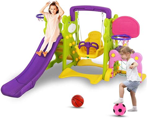 Uenjoy 4 In 1 Slide And Swing Set For Toddlers Play Climber