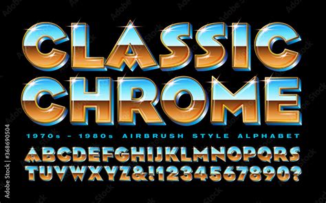 Vector Alphabet Of Vintage Style Chrome Lettering In A 1970s Or 1980s
