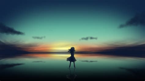 Anime Girl In Clear Sunset Wallpaper Hd Anime K Wallpapers Images Photos And Background