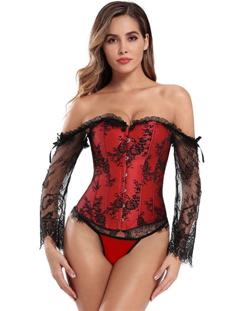 Sexy Lace Sleeves Stitching Red Corset Ohyeah