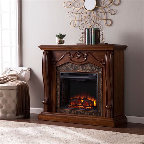 Corina Electric Fireplace w/ Faux Marble, Walnut - Walmart.com 