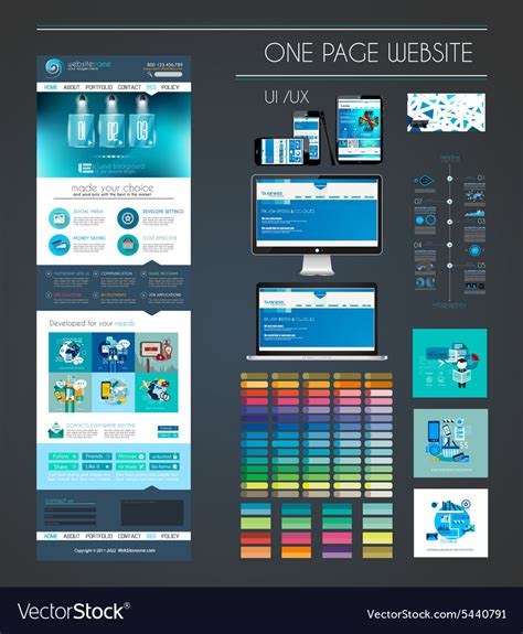 One Page Website Flat Ui Ux Design Template Vector Image