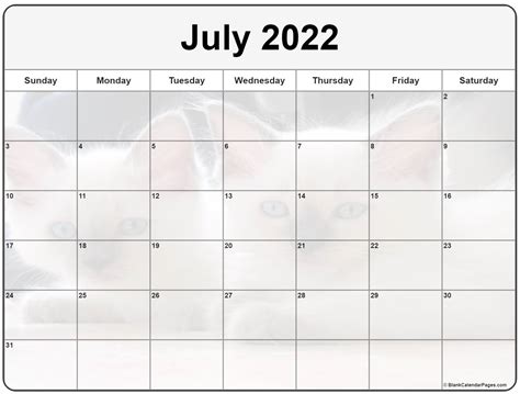 Collection Of July 2022 Photo Calendars With Image Filters