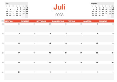 Kalender 2023 Monatsansicht Numbersvorlagende