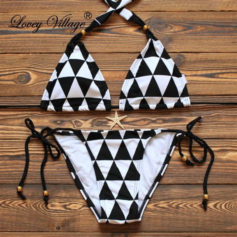 Lovey Village Black White Bikini Set 2016 New Brazilian Women Sexy