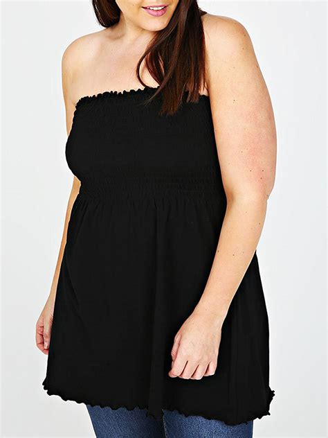 Curve Black Strapless Smocked Top Plus Size 16 To 3032