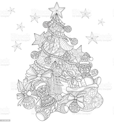 Hand Drawn Christmas Tree Decorations For Adult Coloring