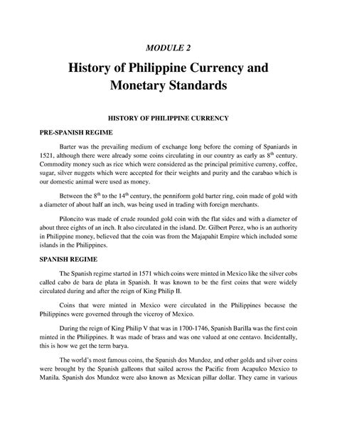 History Of Philippine Currency And Philippine Monetary System Module